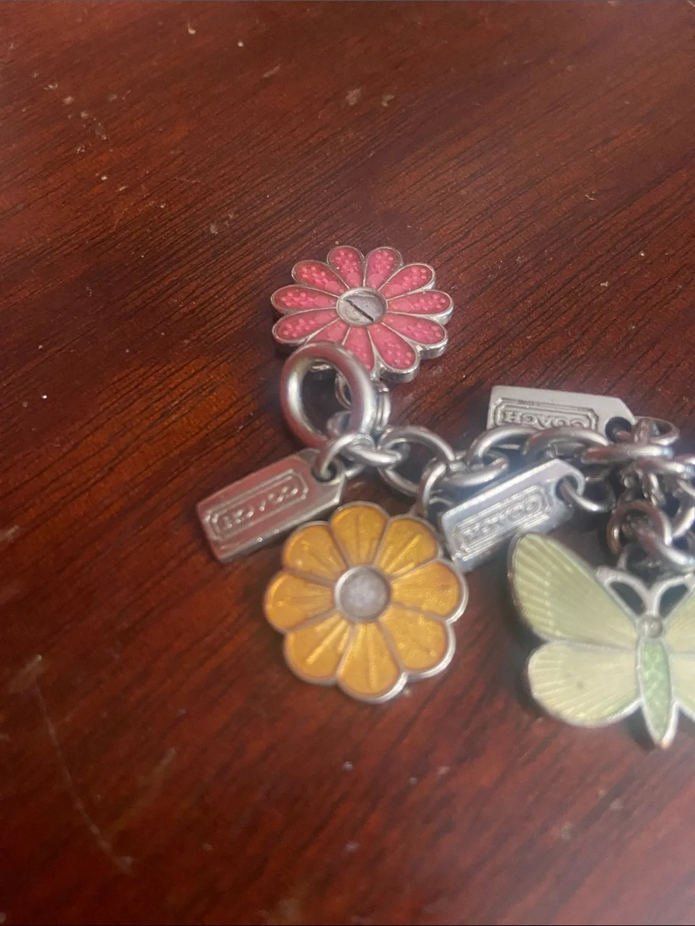 Coach Enamel Flower & Butterfly Charm Keyring - Pink, Yellow, Purple, Lime